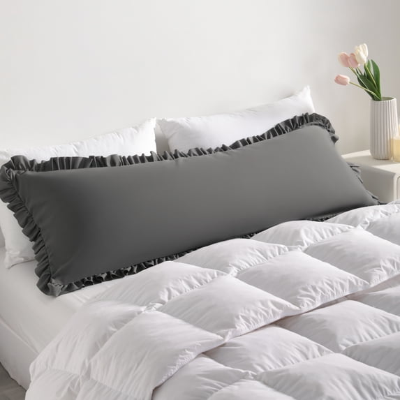 Lorviah Ruffled Body Pillowcase, Ultra Soft & Breathable 20"x54" Ruffled Body Pillow Cover with Envelope Closure, Dark Grey