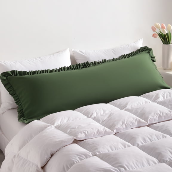 Lorviah Ruffled Body Pillowcase, Ultra Soft & Breathable 20"x54" Ruffled Body Pillow Cover with Envelope Closure, Olive Green