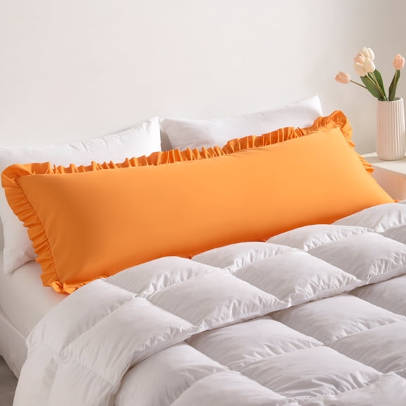 Lorviah Ruffled Body Pillowcase, Ultra Soft & Breathable 20"x54" Ruffled Body Pillow Cover with Envelope Closure, Orange