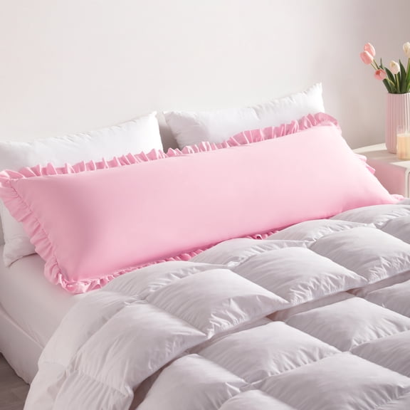 Lorviah Ruffled Body Pillowcase, Ultra Soft & Breathable 20"x54" Ruffled Body Pillow Cover with Envelope Closure, Pink
