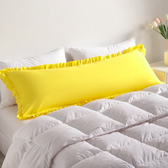 Lorviah Ruffled Body Pillowcase, Ultra Soft & Breathable 20"x54" Ruffled Body Pillow Cover with Envelope Closure, Yellow