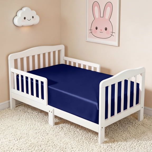 Lorviah Satin Fitted Crib Sheet for Standard Crib & Toddler Mattress - 28"x52" - Soft Smooth, Navy Blue
