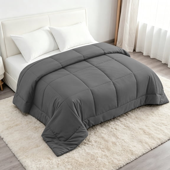 Lorviah Twin Down Alternative Comforter, All Season Duvet Insert, 8 Corner Tabs, Box Stitched Soft Bedding, 68x90 Inches, Dark Grey