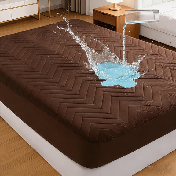 Lorviah Twin Size Waterproof Mattress Protector, Ultra Soft & Quilted Fitted Mattress Cover, Breathable, Noiseless & Deep Pocket Mattress Pad Cover, 39"x75", Coffee