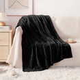 thumbnail image 1 of Lorviah Ultra Soft Flannel Throw Blanket, OEKO-TEX Certified, 50"x60", Machine Washable, Striped for Couch Sofa Bed, Black, 1 of 6