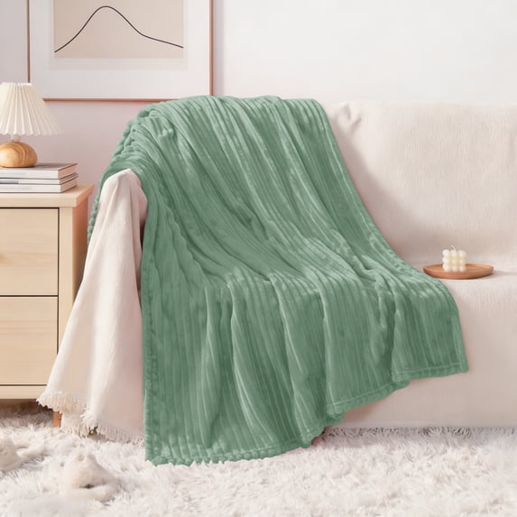 Lorviah Ultra Soft Flannel Throw Blanket, OEKO-TEX Certified, 50"x60", Machine Washable, Striped for Couch Sofa Bed, Sea Green