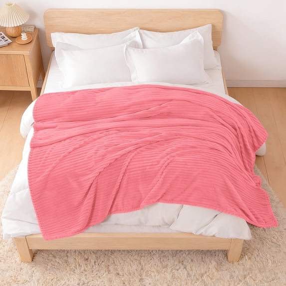 Lorviah Ultra Soft Flannel Twin Blanket, OEKO-TEX Certified, 60"x80", Machine Washable, Striped for Couch Sofa Bed, Pink