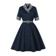 thumbnail image 1 of Lorytime 50s Dress for Women Vintage Belt Midi A Line Gown Lapel Collared Vintage Dresses Short Sleeve Party Dresses, 1 of 8