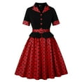 thumbnail image 1 of Lorytime 50s Dresses for Women Vintage Belt Midi A Line Gown Lapel Collared Vintage Dress Short Sleeve Party Dresses, 1 of 8