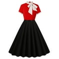 thumbnail image 1 of Lorytime 50s Dresses for Women Vintage Bow Midi A Line Gown High Neck Vintage Dress Short Sleeve Party Dresses, 1 of 7