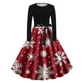 thumbnail image 1 of Lorytime 50s Dresses for Women Vintage Christmas Snowflakes Crew Neck A Line Dress Long Sleeve Party Dresses with Belt, 1 of 3