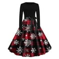 thumbnail image 1 of Lorytime 50s Style Dresses for Women Christmas Tree Crew Neck A Line Dress Long Sleeve Party Dresses with Belt, 1 of 6