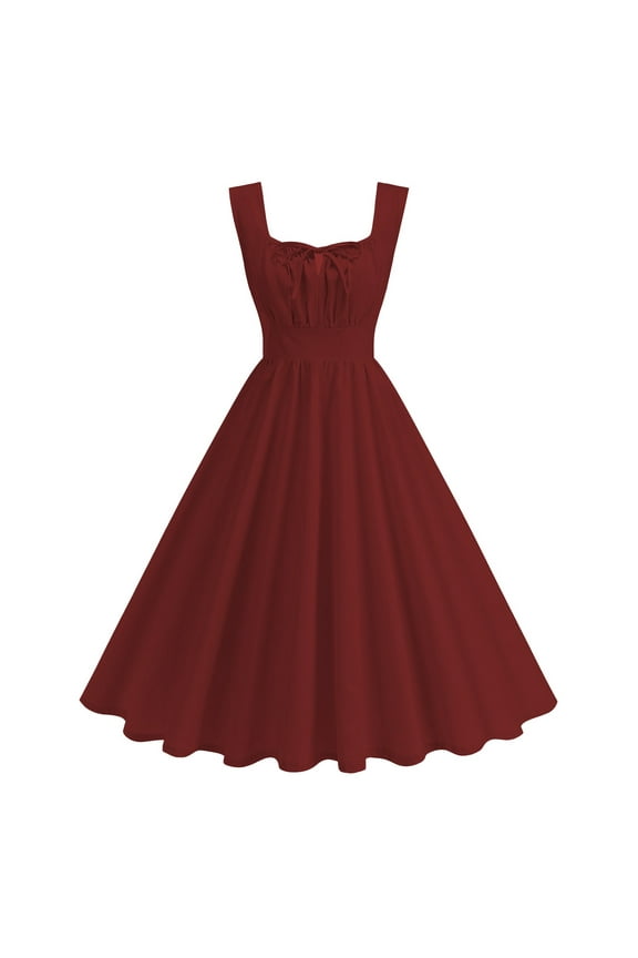 A Line Dress for Women Midi Vintage Gown Crew Neck Cocktail Dresses Wide Strap Short Sleeve Party Dress
