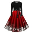 thumbnail image 1 of Lorytime A Line Fall Dresses for Women Christmas Snowflakes Crew Neck Elegant Dress Long Sleeve Party Dresses with Belt, 1 of 3