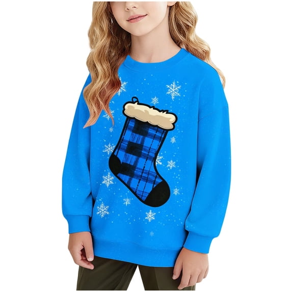Lorytime Boys Girls Crewneck Sweatshirt Cotton Christmas Stocking Shirt Long Sleeve Tops Drop Shoulder Festive Pullover
