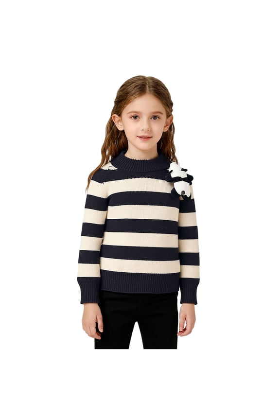 Boys Girls' Sweaters with Bow Kids Stripes Pandas Knitted Pullover Crewneck Long Sleeve Tops Cute Knitwear