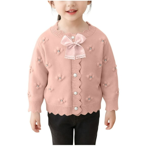 Lorytime Cardigan for Girls with Bows Bow Ruffle Collar Knitted Sweater Buttons Crewneck Long Sleeve Tops Winter Knitwear