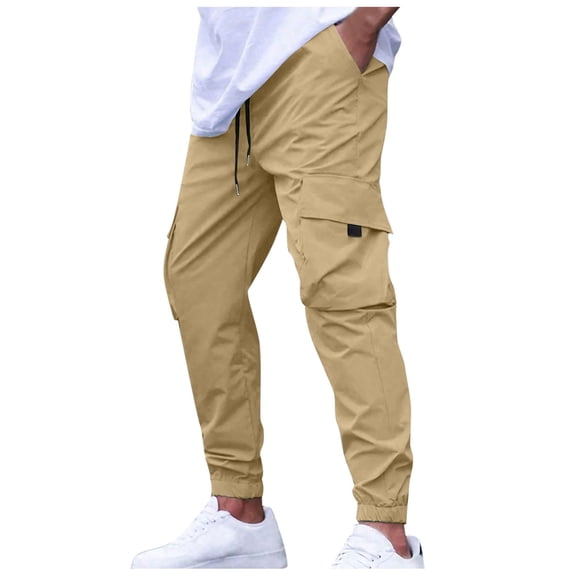 Lorytime Cargo Pants for Men Drawstring Elastic Waist Joggers Full Length Hiking Trousers with Pockets Outfits