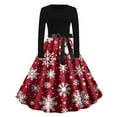 thumbnail image 1 of Lorytime Christmas 50s Cocktail Dresses for Women Snowflakes Crew Neck A Line Dress Long Sleeve Party Dresses with Belt, 1 of 6
