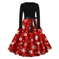 thumbnail image 1 of Lorytime Christmas 50s Formal Dresses for Women Snowflakes Crew Neck A Line Dress Long Sleeve Party Dresses with Belt, 1 of 6