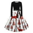 thumbnail image 1 of Lorytime Christmas A Line Cocktail Dress Women Reindeer Crew Neck Elegant Dresses Long Sleeve Party Dresses with Belt, 1 of 3