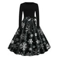 thumbnail image 1 of Lorytime Christmas A Line Dresses for Women Snowflakes Crew Neck Elegant Dress Long Sleeve Party Dresses with Belt, 1 of 6