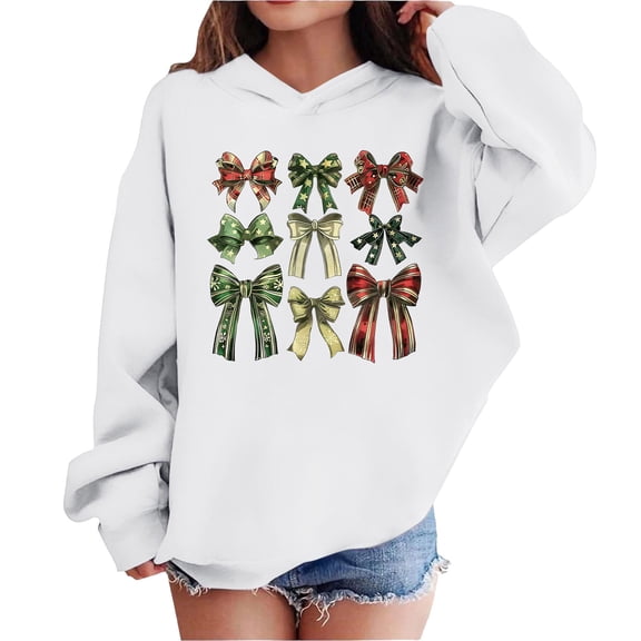 Lorytime Christmas Girls Hoodies with Bows Boys Sweatshirt Long Sleeve Pullover Drop Shoulder Soft Tops White 3 Years