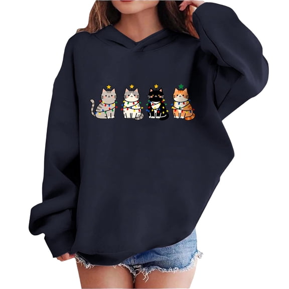 Lorytime Christmas Hoodies for Kids Boys Girls Printed Sweatshirt Long Sleeve Pullover Drop Shoulder Cute Tops 13 Years