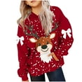 thumbnail image 1 of Lorytime Christmas Hoodies for Teen Girls Unisex Reindeer Bow Sweatshirt Long Sleeve Tops with Pocket Cute Pullover, 1 of 5
