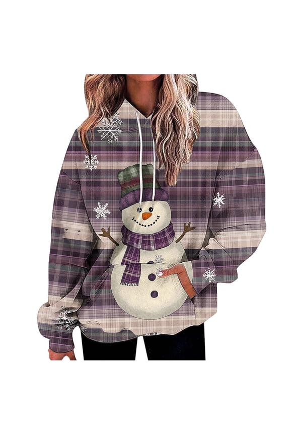 Christmas Hoodies for Women Fleece Snowman Sweatshirt Long Sleeve Pullover Drop Shoulder Loose Tops for Holiday