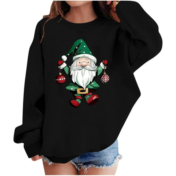 Lorytime Christmas Kids Sweatshirt Boys Girl Santa Claus Fleece Shirt Crew Neck Long Sleeve Pullover Festive Tops