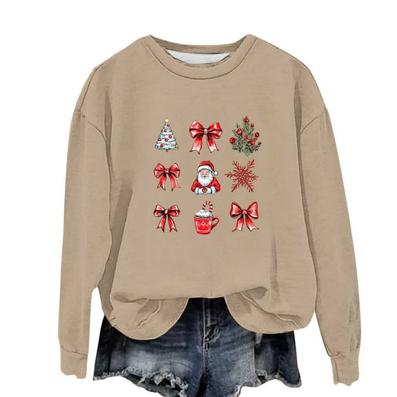 Lorytime Christmas Kids Sweatshirt for Toddler Girl Boys Bow Printed Shirt Crew Neck Long Sleeve Pullover Festive Tops