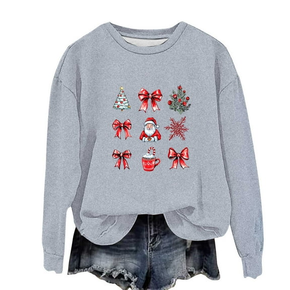 Lorytime Christmas Kids Sweatshirt for Toddler Girl Boys Bow Printed Shirt Crew Neck Long Sleeve Pullover Festive Tops