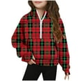 thumbnail image 1 of Lorytime Christmas Kids Sweatshirt for Winter Boy Girl Plaid Thumb Hole Shirt Mock Neck Long Sleeve Half Zip Pullover Tops, 1 of 5