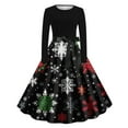 thumbnail image 1 of Lorytime Christmas Midi a Line Dresses for Women Snowflakes Crew Neck Elegant Dress Long Sleeve Party Dresses with Belt, 1 of 3
