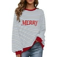 thumbnail image 1 of Lorytime Christmas Oversized Sweatshirt for Women Letters Stripes Fleece Shirt Crew Neck Long Sleeve Pullover Tops, 1 of 9