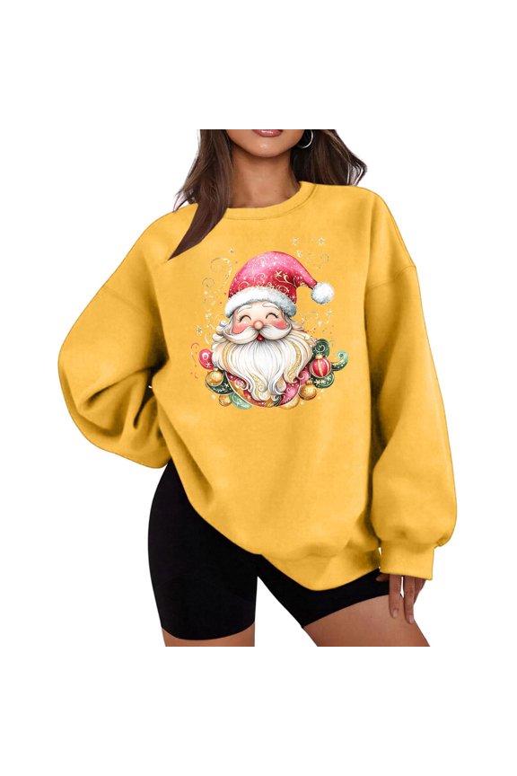 Christmas Oversized Sweatshirt for Women Santa Claus Plush Shirt Crew Neck Long Sleeve Pullover Loose Tops