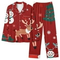 thumbnail image 1 of Lorytime Christmas Pajamas Set for Women Snowman Long Sleeved Collared Tops Elastic Waist Pants Soft Sleepwear, 1 of 4
