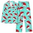 thumbnail image 1 of Lorytime Christmas Pajamas Sets for Women Santa Hat Long Sleeved Collared Tops Elastic Waist Pants Holiday Sleepwear, 1 of 5