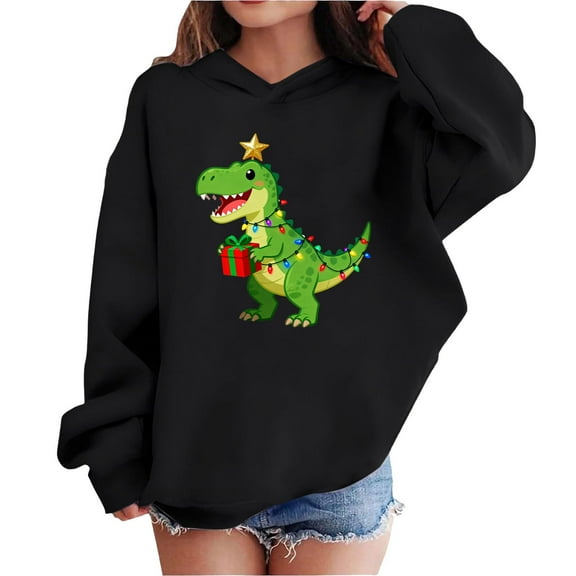 Lorytime Christmas Sweater for Kids Girls Boys Dinosaur Hoodies Long Sleeve Tops Drop Shoulder Cute Pullover Black 5 Years