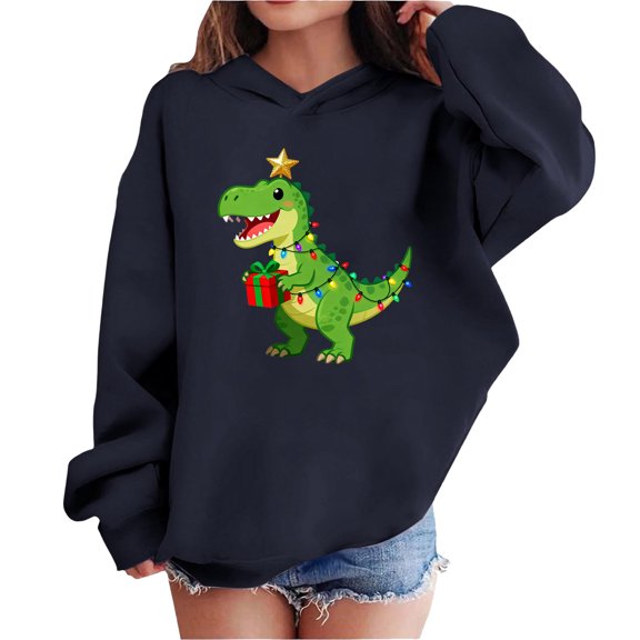 Lorytime Christmas Sweater for Kids Girls Boys Dinosaur Hoodies Long Sleeve Tops Drop Shoulder Cute Pullover Blue 3 Years