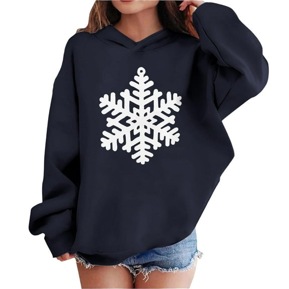 Lorytime Christmas Sweaters for Kids Girls Boys Snowflakes Hoodies Long Sleeve Pullover Drop Shoulder Soft Tops Blue