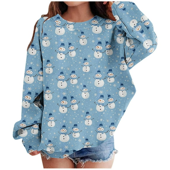 Lorytime Christmas Sweatshirt for Girls Boys Snowman Fleece Shirt Crew Neck Long Sleeve Pullover Soft Tops Multicolor