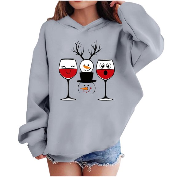 Lorytime Christmas Sweatshirt for Kids Girls Boys Red Wine Glass Hoodies Long Sleeve Tops Drop Shoulder Pullover