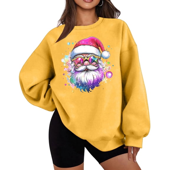 Lorytime Christmas Sweatshirt for Women Fall Santa Claus Plush Shirt Crew Neck Long Sleeve Pullover Loose Tops