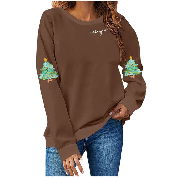 Lorytime Christmas Sweatshirts Women Santa Claus Print Fleece Shirt Crew Neck Long Sleeve Pullover Loose Tops