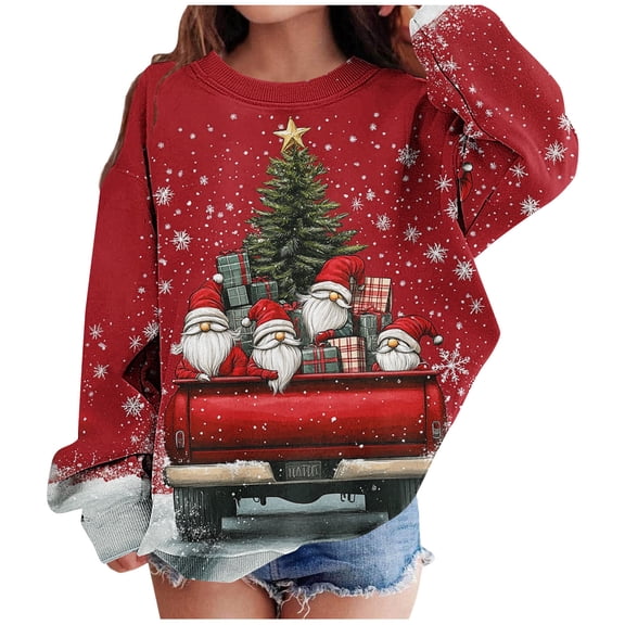 Lorytime Christmas Sweatshirts for Teen Girls with Fleece Santa Claus Shirt Crew Neck Long Sleeve Pullover Cute Tops