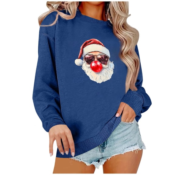 Lorytime Christmas Sweatshirts for Women Oversized Santa Claus Shirt Crew Neck Long Sleeve Pullover Loose Tops