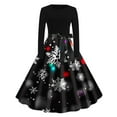 thumbnail image 1 of Lorytime Christmas Women a Line Dresses Snowflakes Crew Neck Elegant Dress Long Sleeve Party Dresses with Belt, 1 of 6