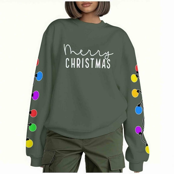 Lorytime Christmas Womens Crewneck Sweatshirt Fall Letters Print Fleece Shirt Long Sleeve Pullover Tops for Holiday